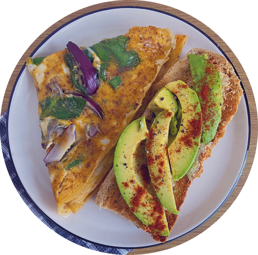 omelette and avocado toast